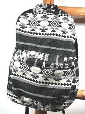 Black & White Woven Backpack | Tribal Pattern | Boho Everyday Travel Bag